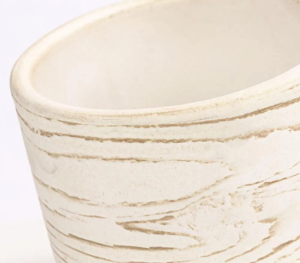 Dehner Keramik-Übertopf Wood, rund Creme