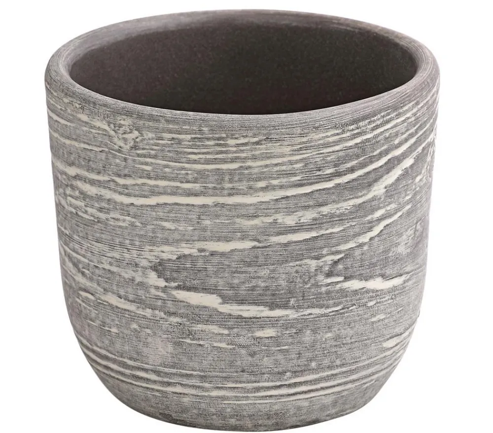 Dehner Blumentöpfe & Übertöpfe - Keramik-Übertopf Wood, rund Grau