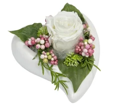 Dehner Konservierte Rosen > Keramik-Herz mit Longlife-Rose Cleo, , ca. B17/H10/T17 cm