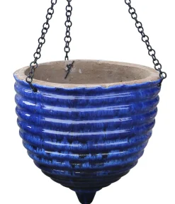 Dehner Keramik-Hängeampel, konisch, Blau Hot