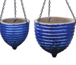 Dehner Keramik-Hängeampel, konisch, Blau Hot