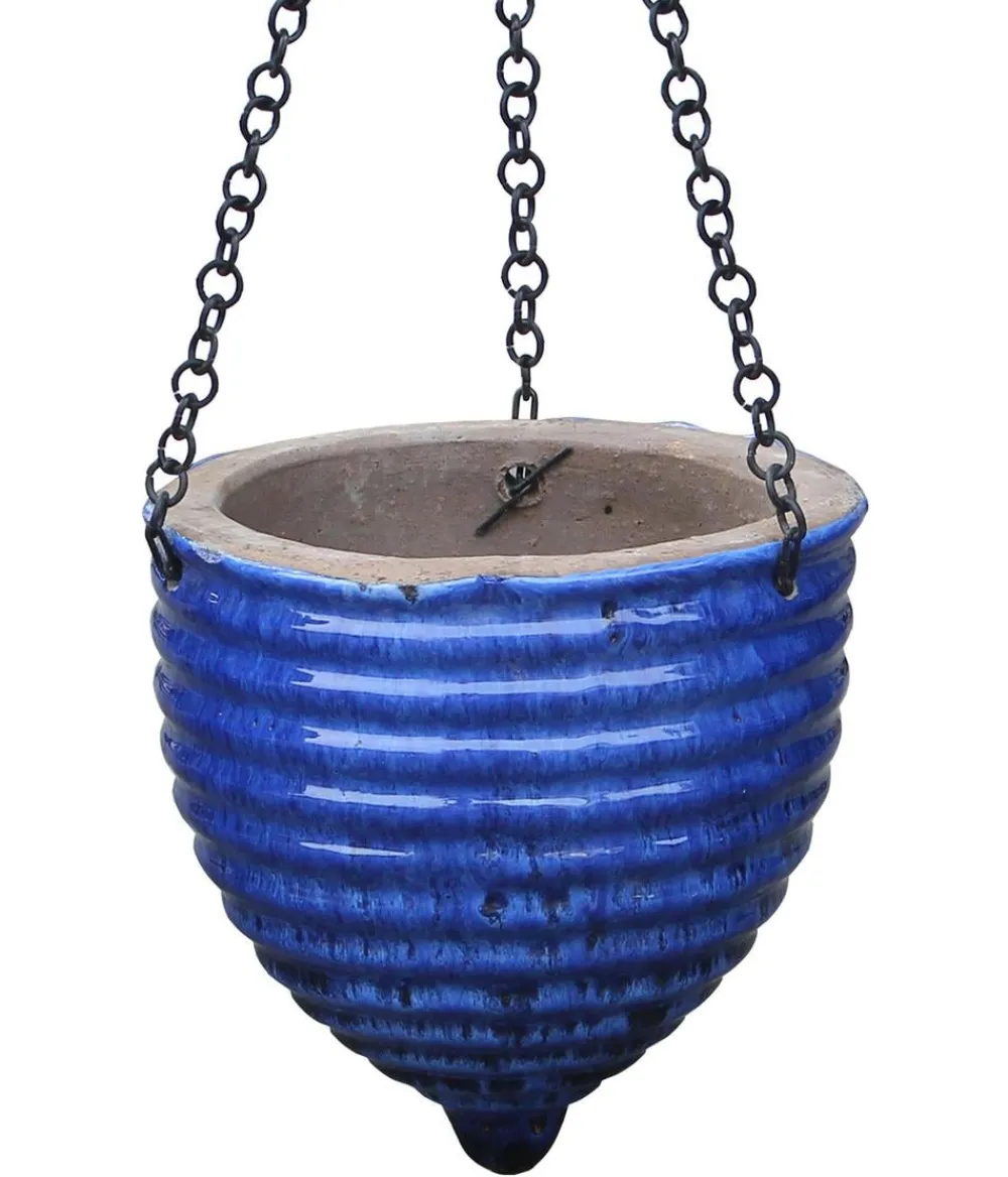 Dehner Blumenampeln & -Schalen - Keramik-Hängeampel, konisch, Blau