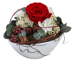 Dehner Keramik-Jardiniere mit Longlife-Rose Tiana, , ca. B17/H12/T8 cm Rot Hot