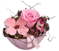 Dehner Konservierte Rosen - Keramik-Jardiniere mit Longlife-Rose Mila, , ca. B17/H12/T8 cm Rosa
