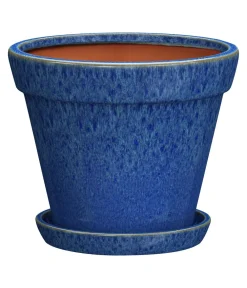 Dehner Keramik-Pflanztopf Leoni inkl. Untersetzer, konisch, ca. Ø15,5/H13 cm Blau Best