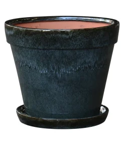 Blumentöpfe & Übertöpfe - Dehner Keramik-Pflanztopf Leoni inkl. Untersetzer, konisch, ca. Ø15,5/H13 cm Braun