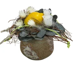 Dehner Konservierte Rosen > Keramik-Schale mit Longlife-Rose Limoncello, ca. Ø12/H21 cm