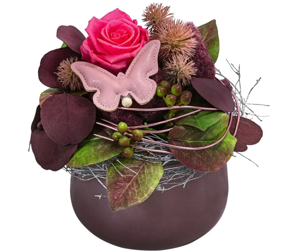 Dehner Keramik-Schale mit Longlife-Rose lie, , ca. Ø13/H23 cm Online