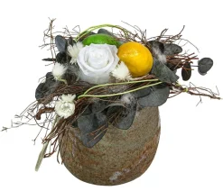 Dehner Konservierte Rosen - Keramik-Schale mit Longlife-Rose Limoncello, ca. Ø16/H25 cm