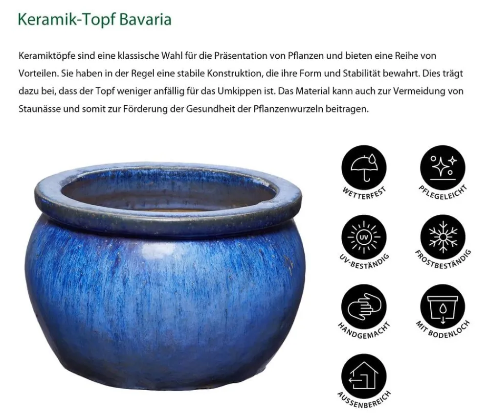 Dehner Keramik-Topf Bavaria, bauchig Blau Discount