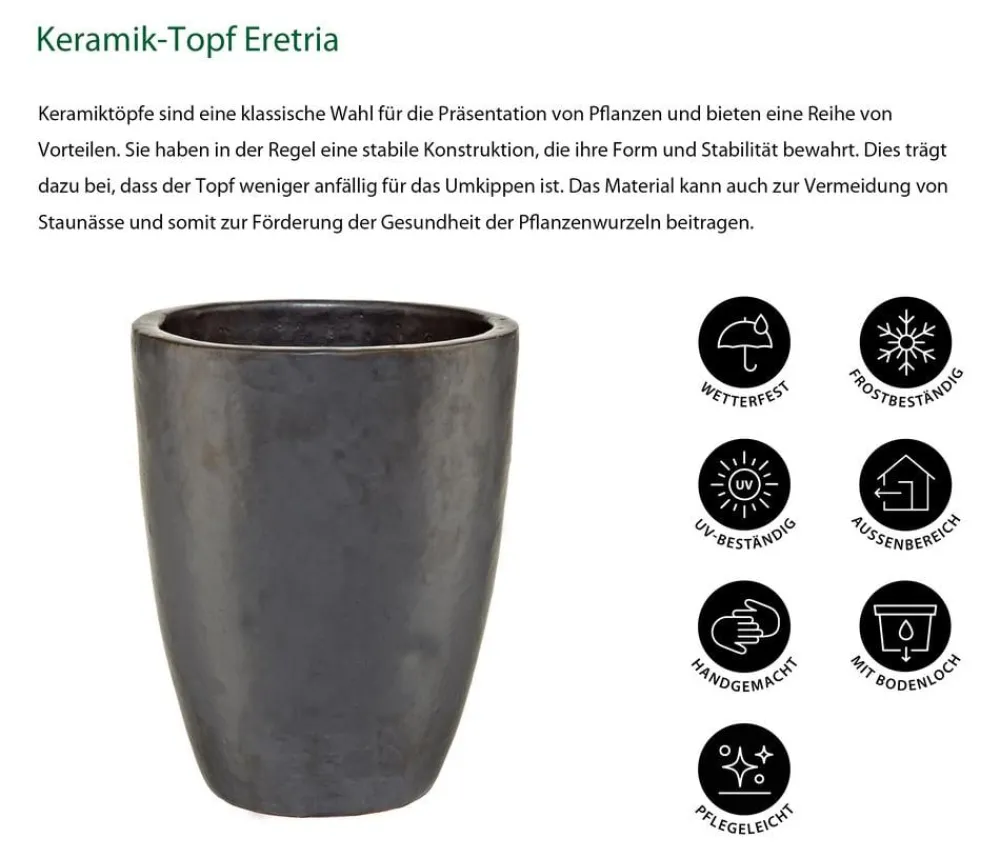 Dehner Keramik-Topf Eretria, konisch, glasiert Dunkelgrau