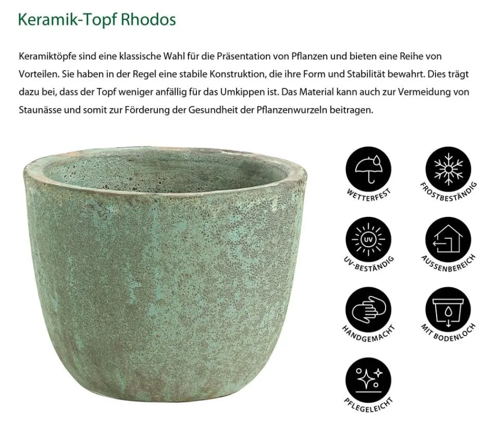 Dehner Keramik-Topf Rhodos, rund, blau- Hot