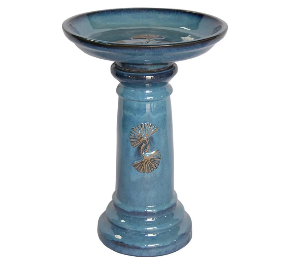 Dehner Keramik-Vogeltränke, ca. Ø41/H57 cm Hellblau Best