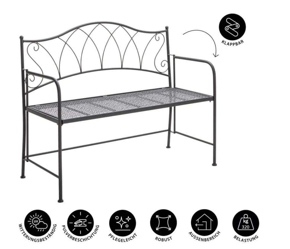 Dehner Klappbänke|2-Sitzer Gartenbänke - Klappbank Luca, 2-Sitzer Dunkelgrau