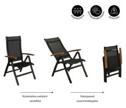Dehner Balkonmöbel Aluminium|Gartenstühle Aluminium - Klappsessel Chicago Wood Schwarz