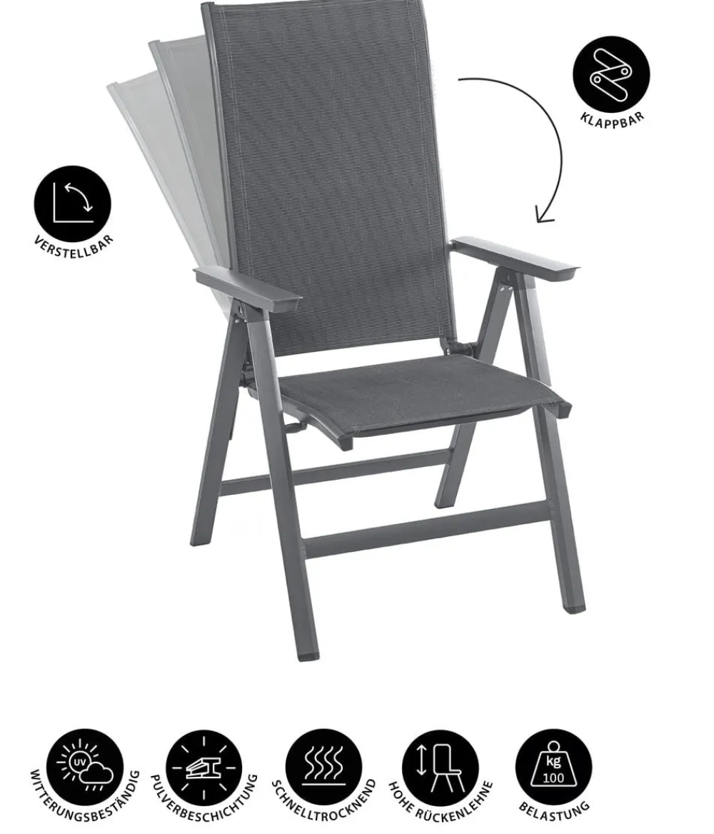 Dehner Gartenstühle Aluminium|Klappstühle - Klappsessel Cleveland, Dunkelgrau