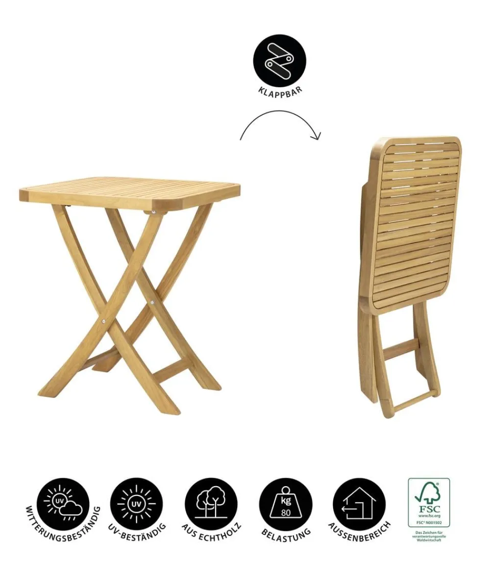 Dehner Balkontische|Balkontische - Klapptisch Lima, ca. B60/H73/T60 cm Natur
