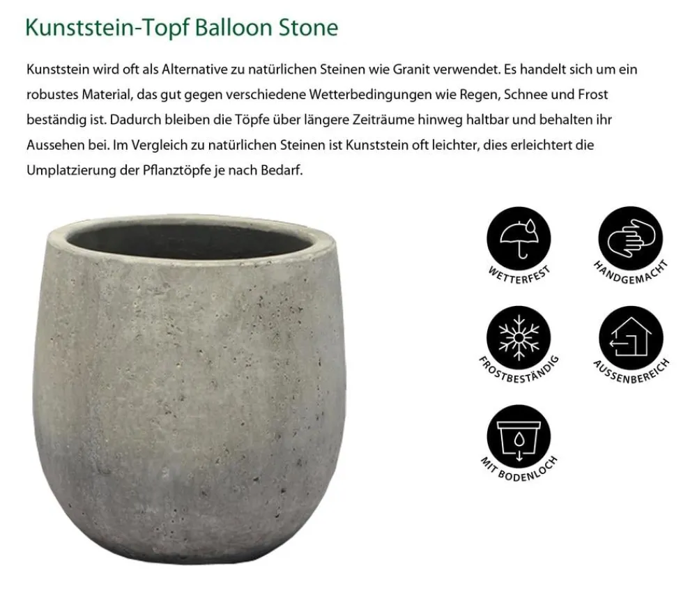 Dehner Kunststein-Topf Balloon Stone, bauchig, Grau Discount