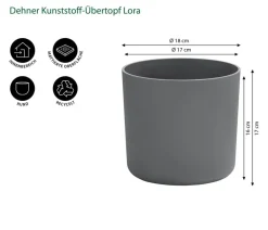 Dehner Kunststoff-Übertopf Lora, rund Grau