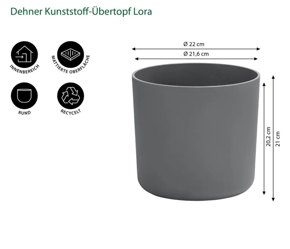 Dehner Kunststoff-Übertopf Lora, rund Grau Hot