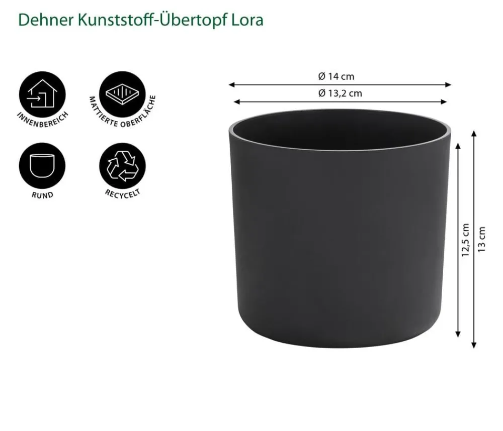 Dehner Blumentöpfe & Übertöpfe - Kunststoff-Übertopf Lora, rund Anthrazit