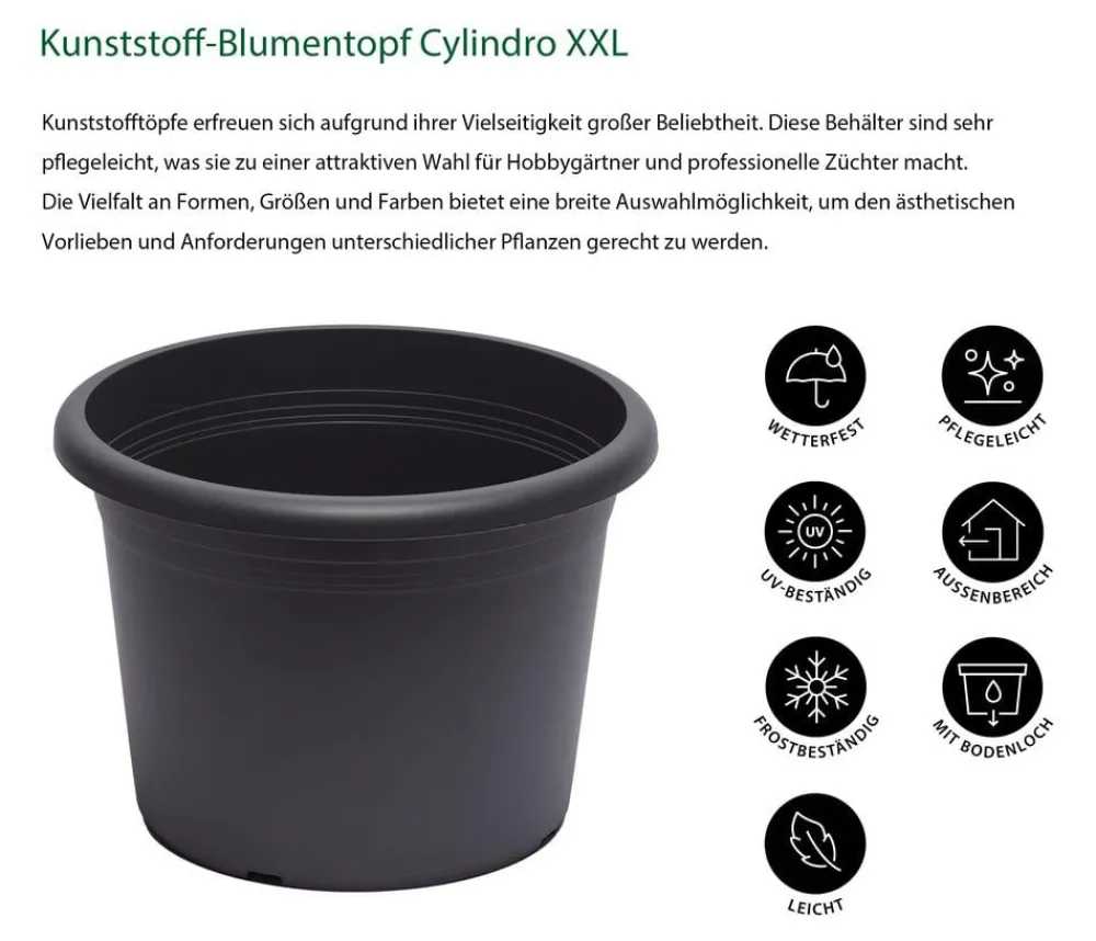 Dehner Blumentöpfe & Übertöpfe > Kunststoff-Blumentopf Cylindro XXL, rund