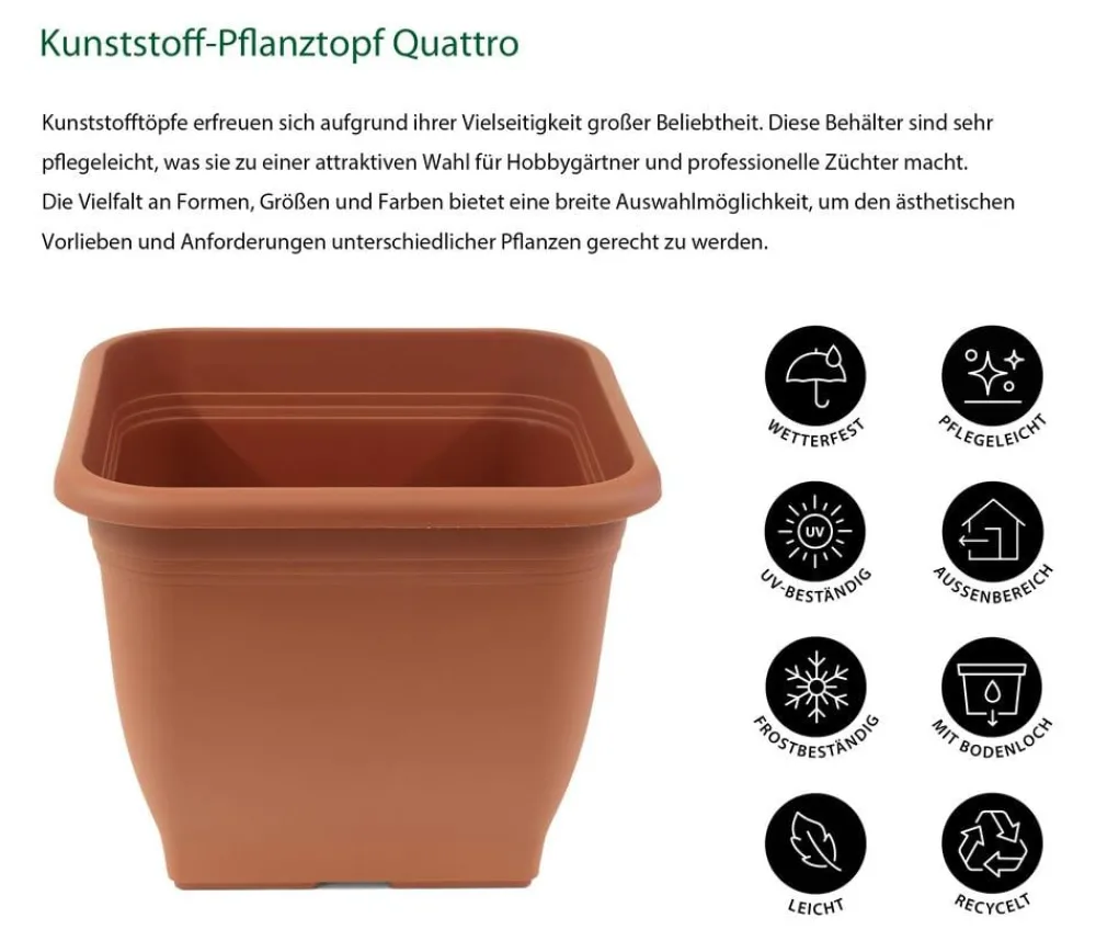 Dehner Blumentöpfe & Übertöpfe > Kunststoff-Pflanztopf Quattro, eckig