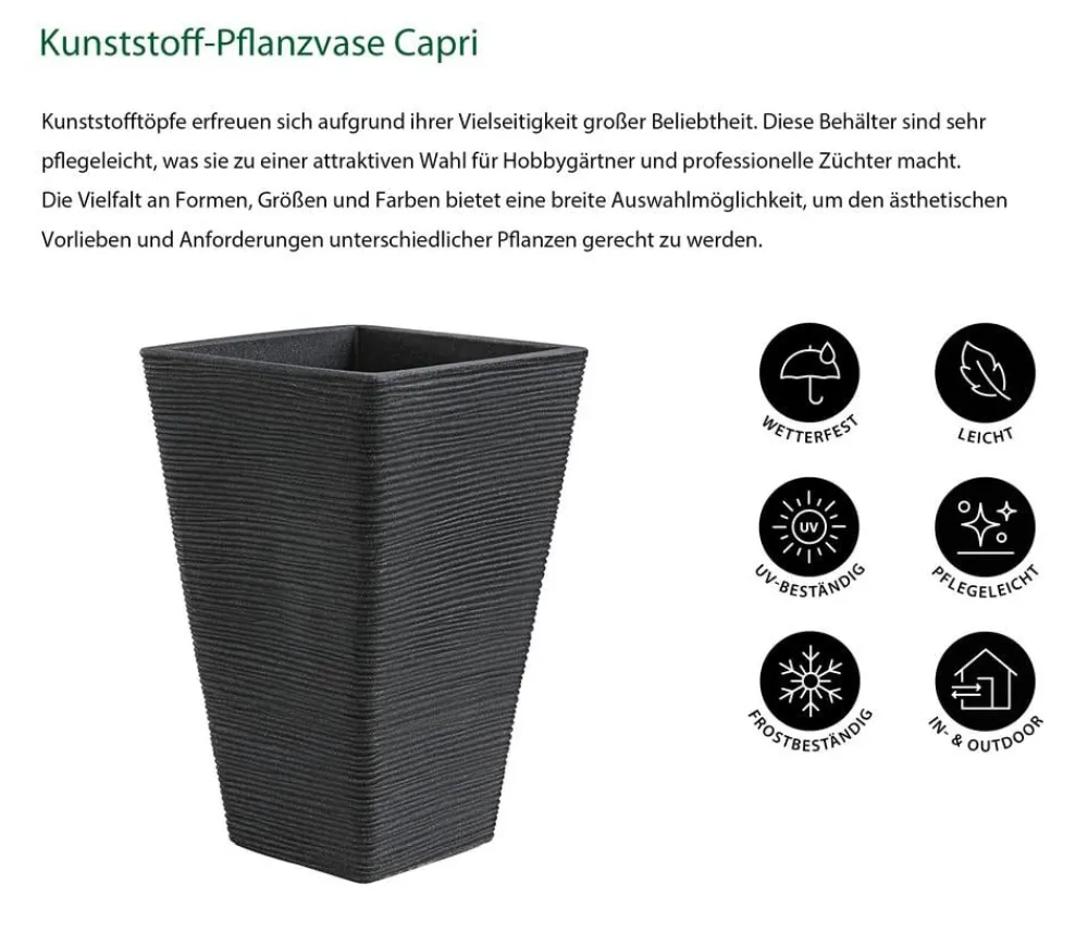 Dehner Vasen|Blumentöpfe & Übertöpfe > Kunststoff-Pflanzvase Capri, konisch, anthrazit, ca. B35/H55/T35 cm