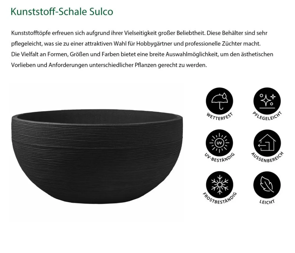 Dehner Blumenampeln & -Schalen - Kunststoff-Schale Sulco, rund, , ca. Ø58/H28 cm Anthrazit