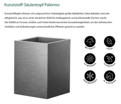Dehner Blumentöpfe & Übertöpfe - Kunststoff-Säulentopf Palermo, quadratisch Grau