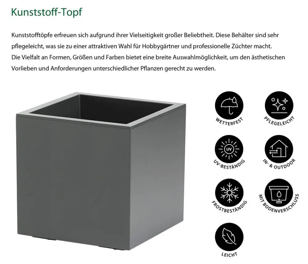 Dehner Kunststoff-Topf Kebe, quadratisch, ca. B40/H40/T40 cm Anthrazit Sale