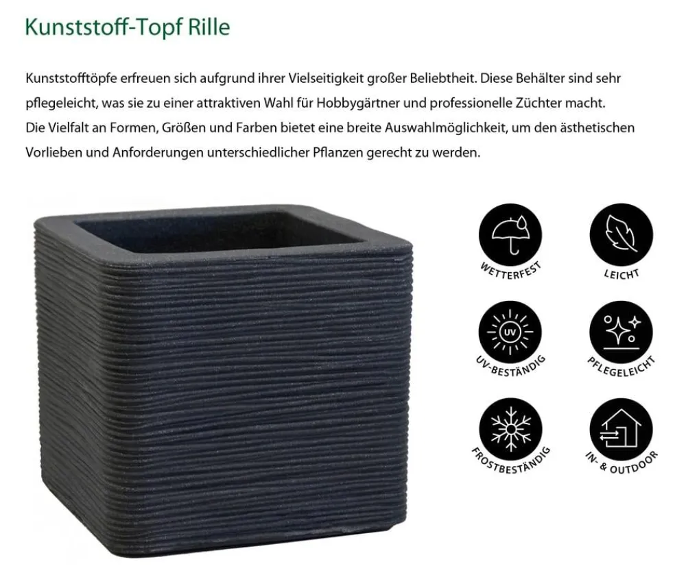 Dehner Blumentöpfe & Übertöpfe > Kunststoff-Topf 'Rille', quadratisch,