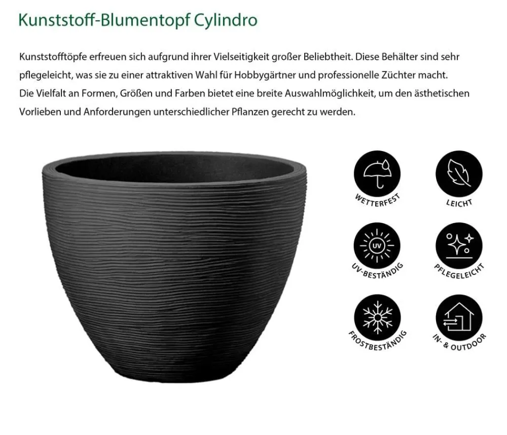 Dehner Blumentöpfe & Übertöpfe > Kunststoff-Topf San Diego, konisch, anthrazit