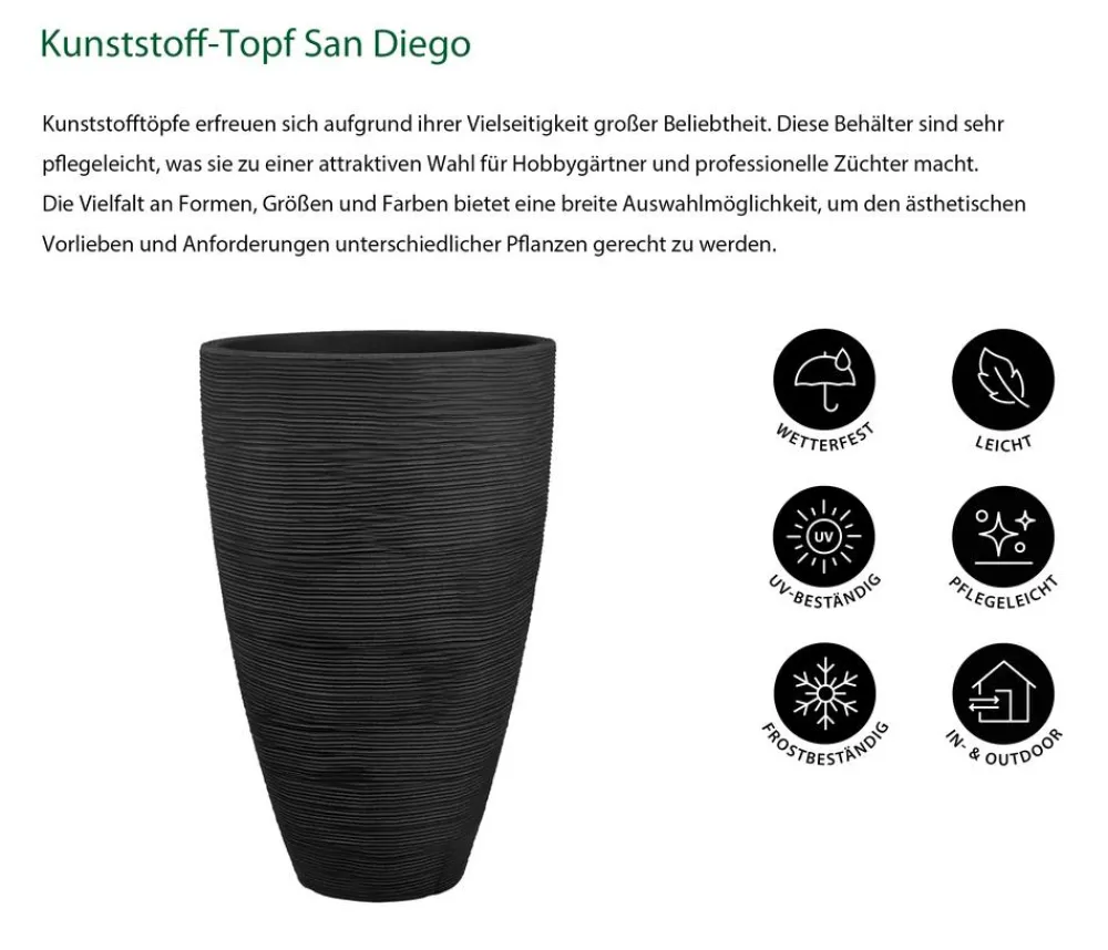 Dehner Kunststoff-Topf San Diego, konisch, anthrazit Dunkelgrau Outlet