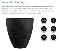 Dehner Blumentöpfe & Übertöpfe - Kunststoff-Topf San Diego, konisch, anthrazit Dunkelgrau