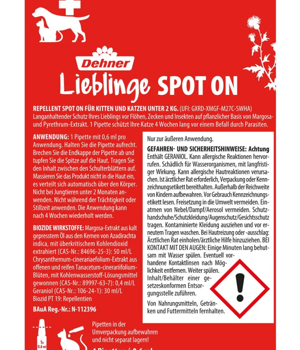 Dehner Lieblinge Floh- und Zeckenschutz Spot On für Kitten, 4 x 0,6 ml Sale