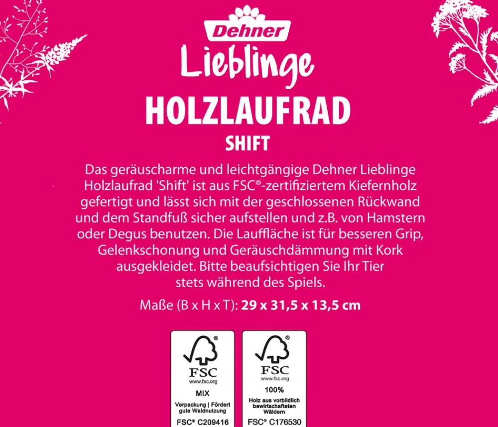 Dehner Lieblinge Nagerspielzeug > Holzlaufrad Shift, ca. B29/HT31,5/T13,5 cm