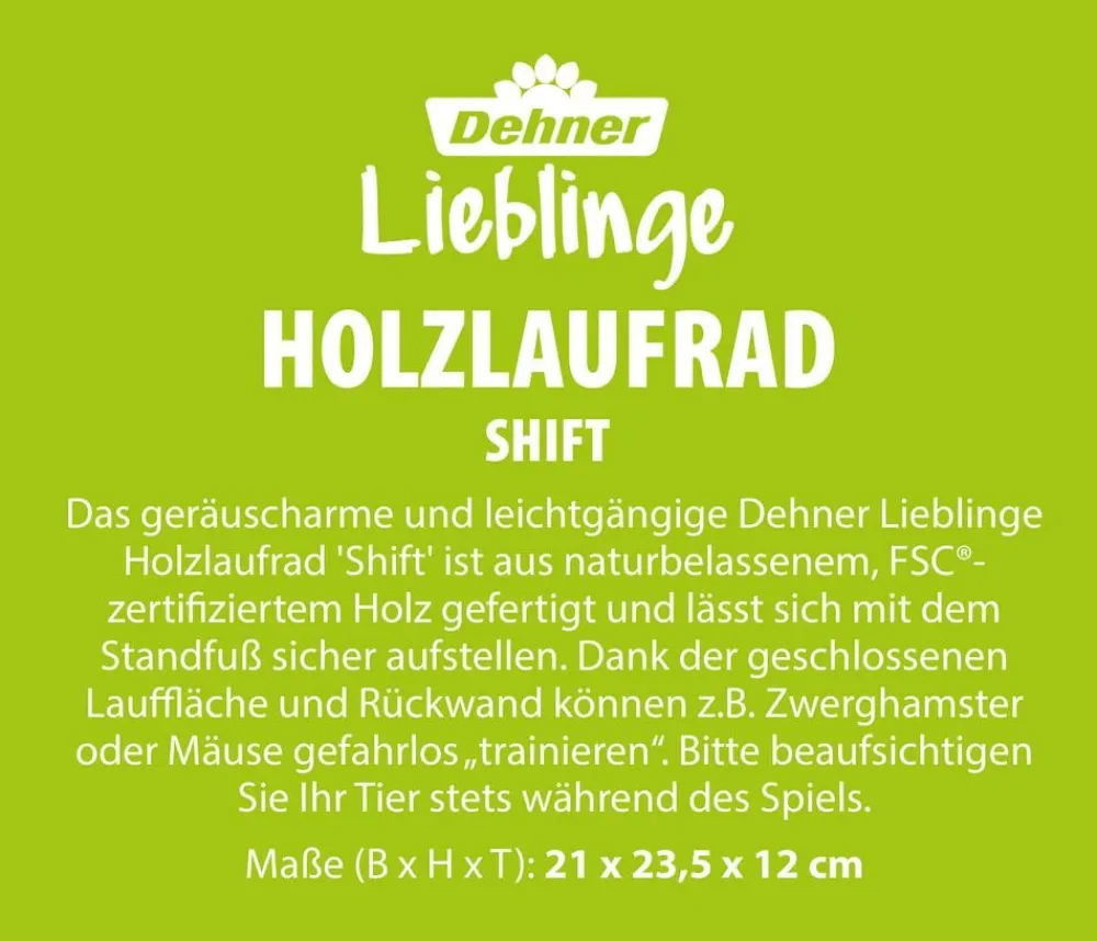 Dehner Lieblinge Nagerspielzeug - Holzlaufrad Shift, ca. B21/23,5/T12 cm Natur