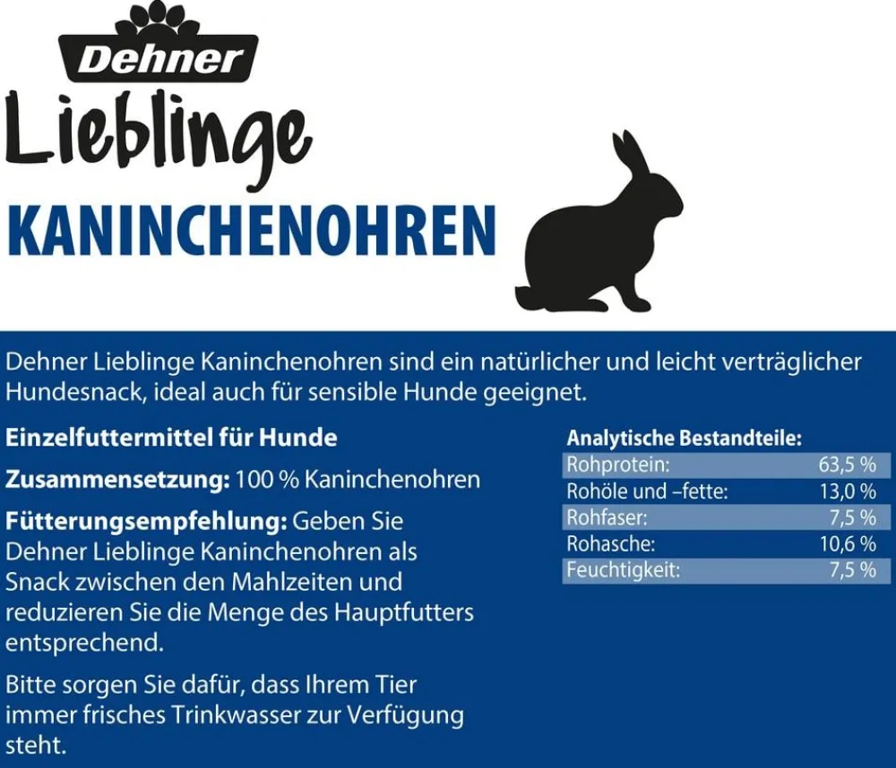 Dehner Lieblinge Hundesnack Kaninchenohren mit Fell New
