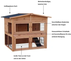 Dehner Lieblinge Kaninchenstall & Hasenstall - Kaninchenstall Villa, ca. B115/H112/T97 cm Hellbraun