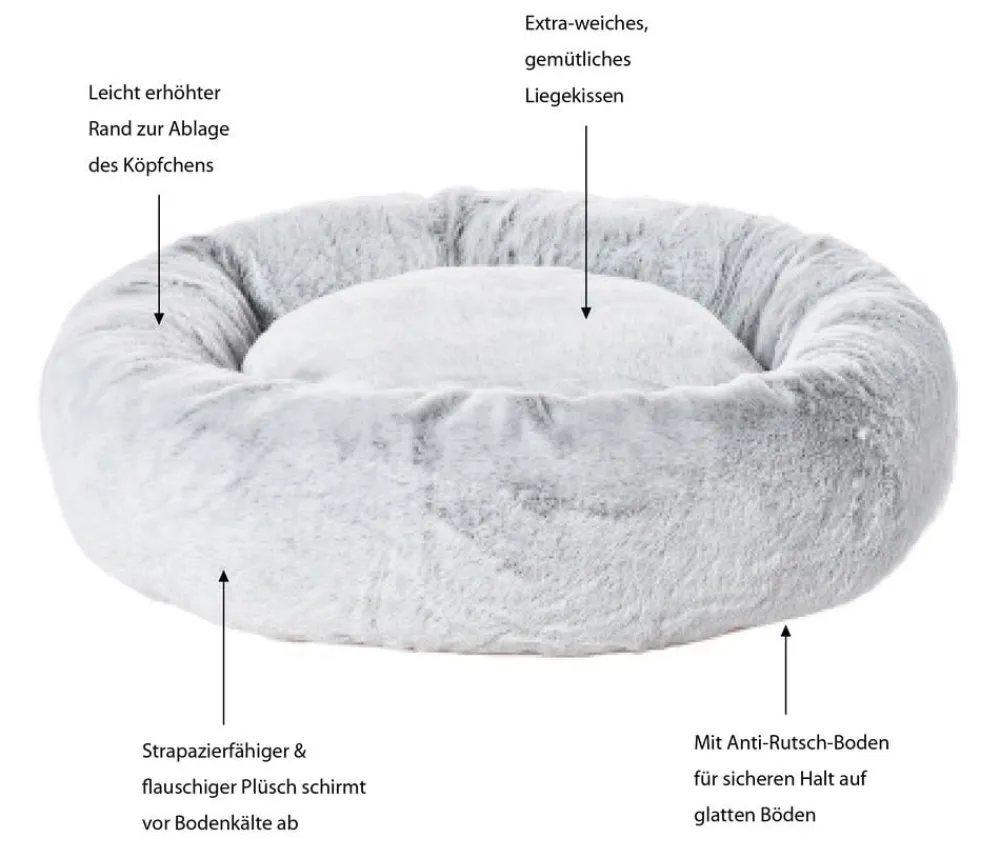 Dehner Lieblinge Hundebetten & Körbe|Katzenbetten & Katzenkissen - Kuschelbett Tender, rund, grau Hellgrau
