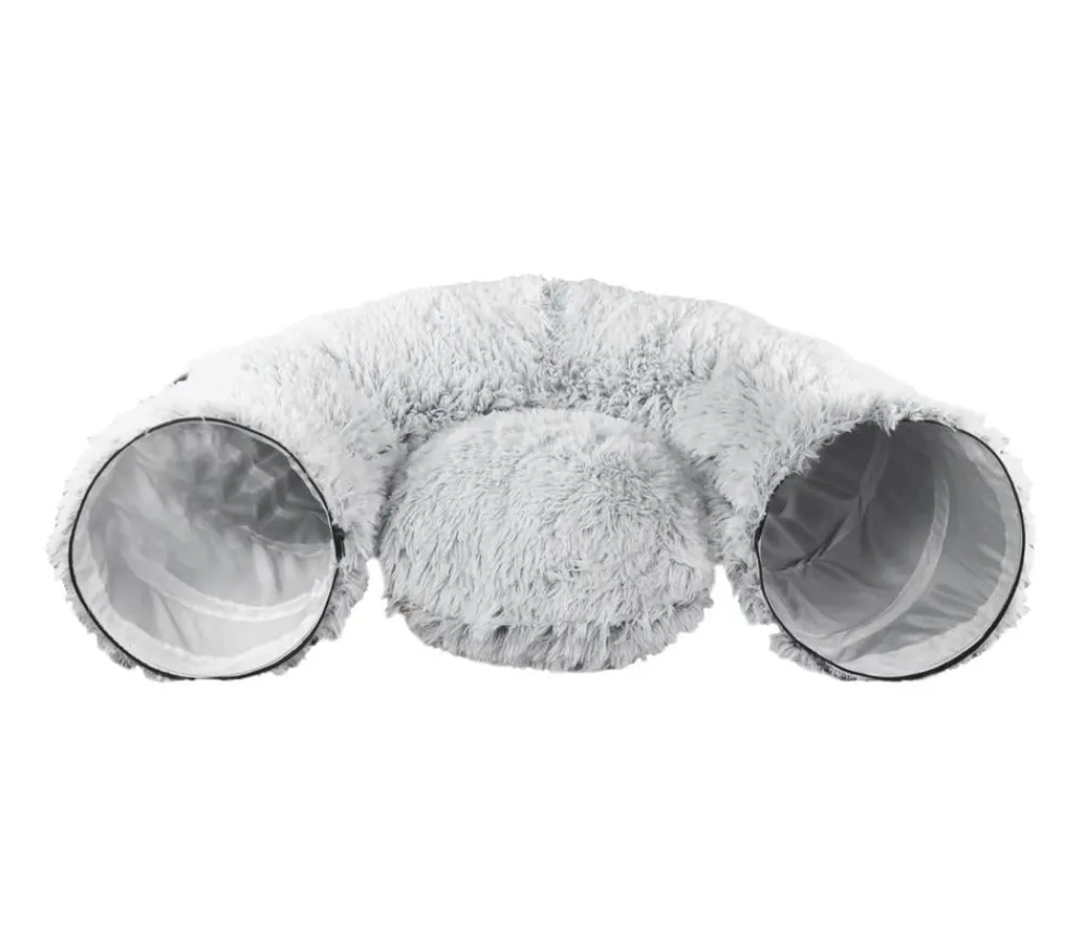 Dehner Lieblinge Katzenspielzeug|Katzenbetten & Katzenkissen - Kuscheltunnel 2 in 1 Gamble & Relax, ca. Ø85/H25 cm Grau