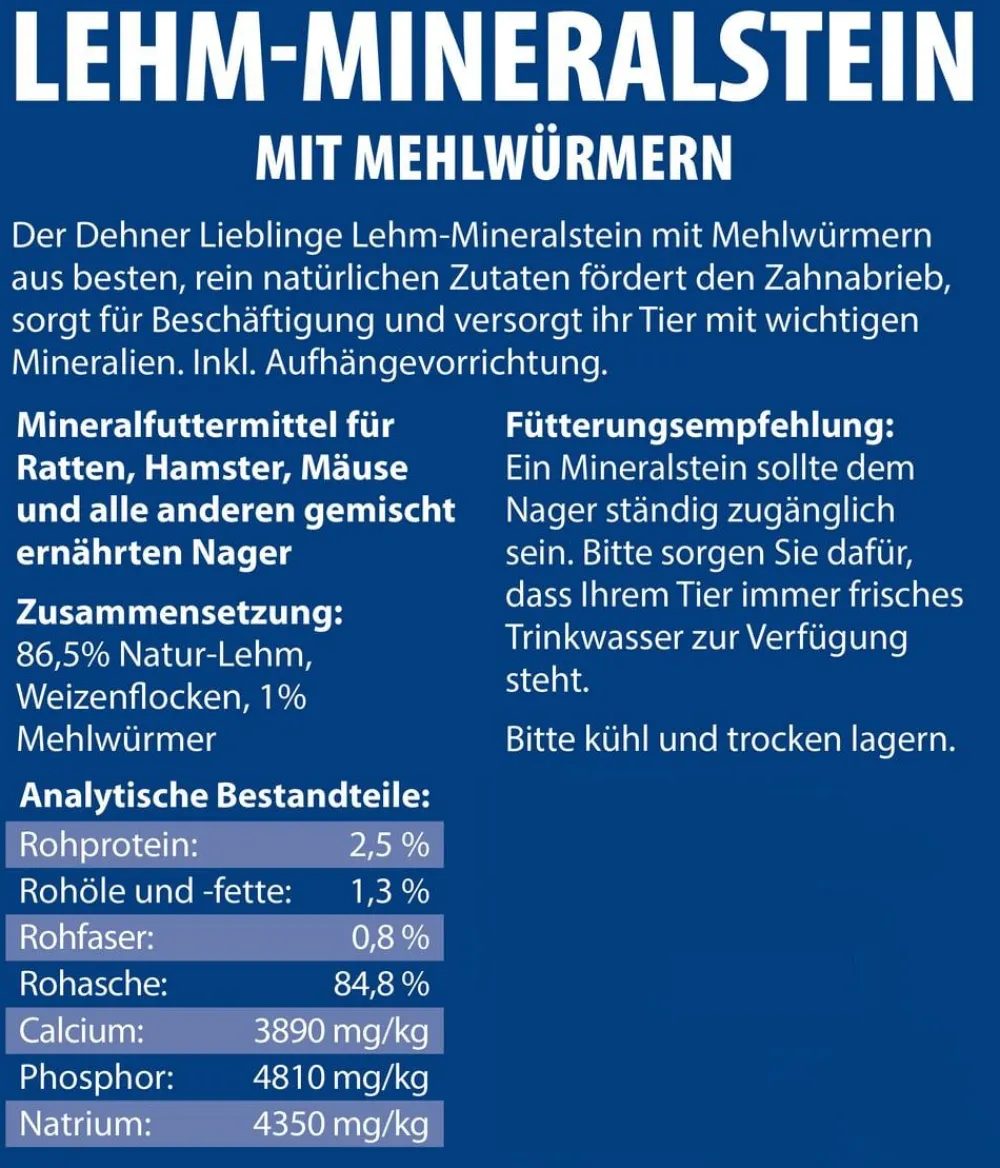 Dehner Lieblinge Nahrungsergänzung Kleintiere > Lehm-Mineralstein Mehlwurm, 100 g