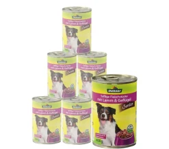 Dehner Lieblinge Nassfutter für Hunde Senior, Geflügel & Lamm, /800 g Discount