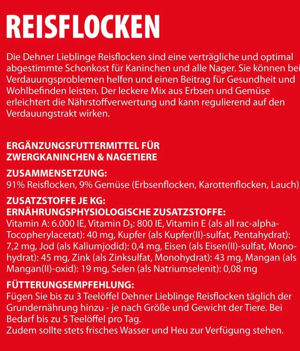 Dehner Lieblinge Nahrungsergänzung Für Tiere|Nahrungsergänzung Kleintiere - Reisflocken, 100 g