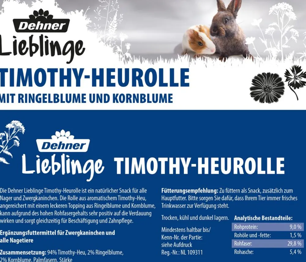 Dehner Lieblinge Heu - Timothy-Heurolle mit Ringelblume & Kornblume, 200 g