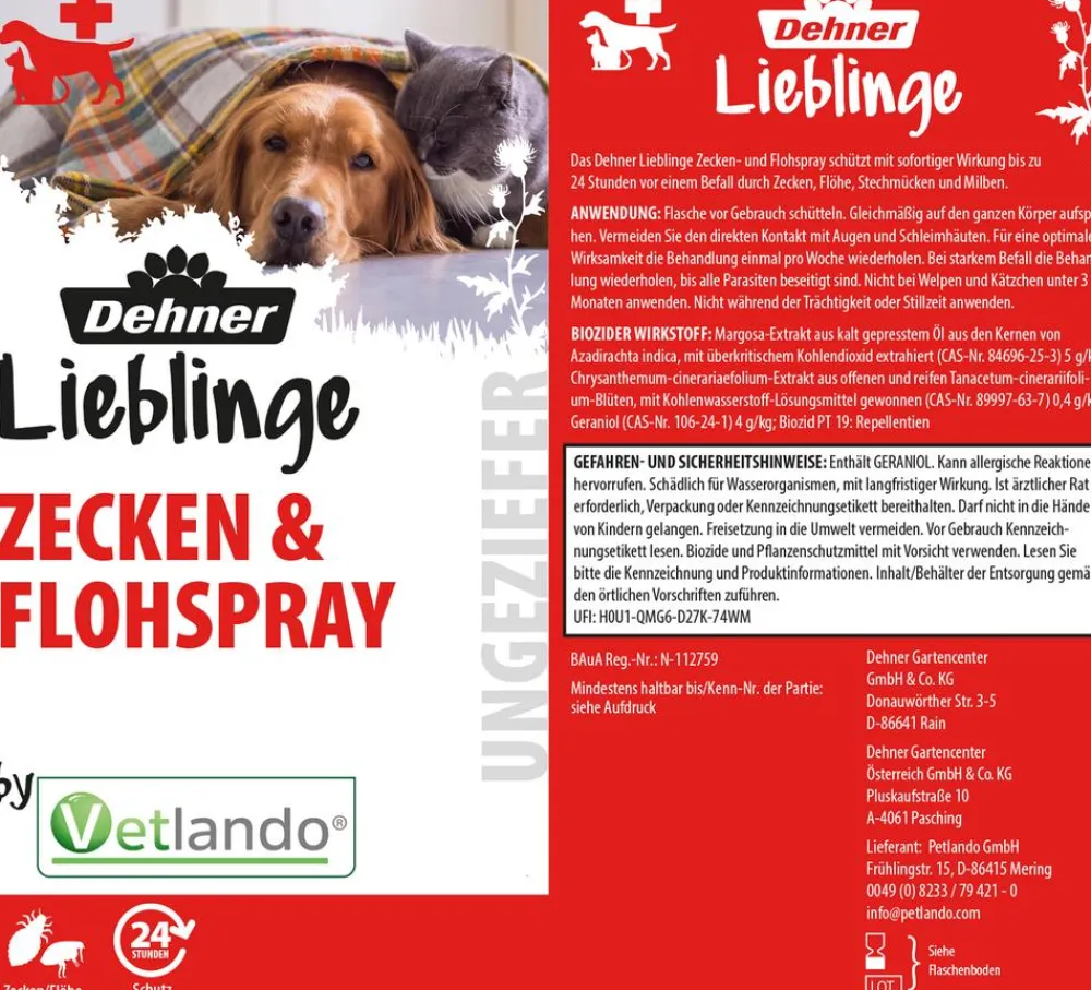 Dehner Lieblinge Ungezieferschutz|Katzenpflege - Zecken- & Flohspray, 250 ml