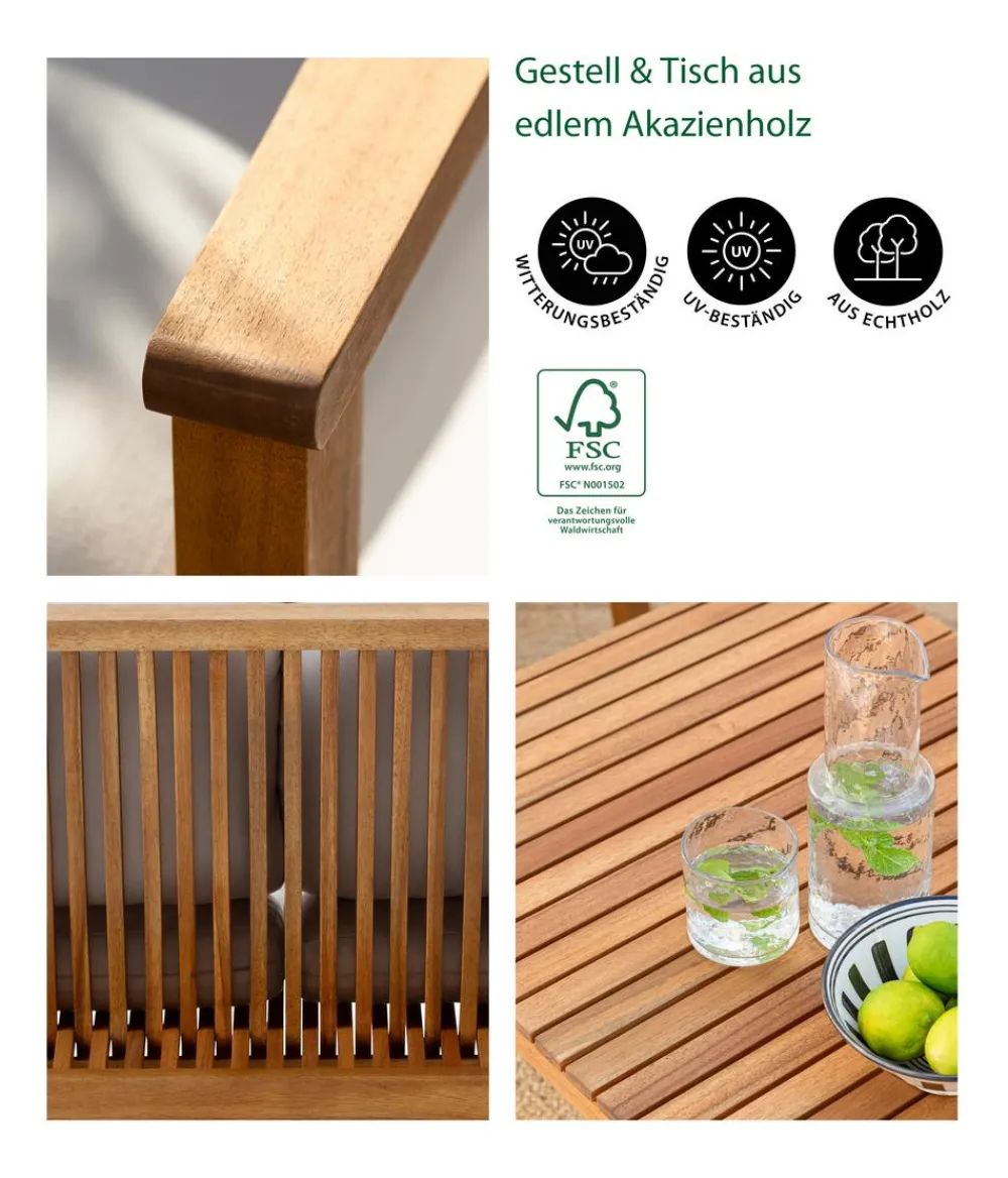 Dehner Loungemöbel|Balkonmöbel Holz - Lounge Santiago, 4-teilig