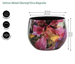 Dehner Metall-Übertopf Diva Magnolia, bauchig, Bunt Discount