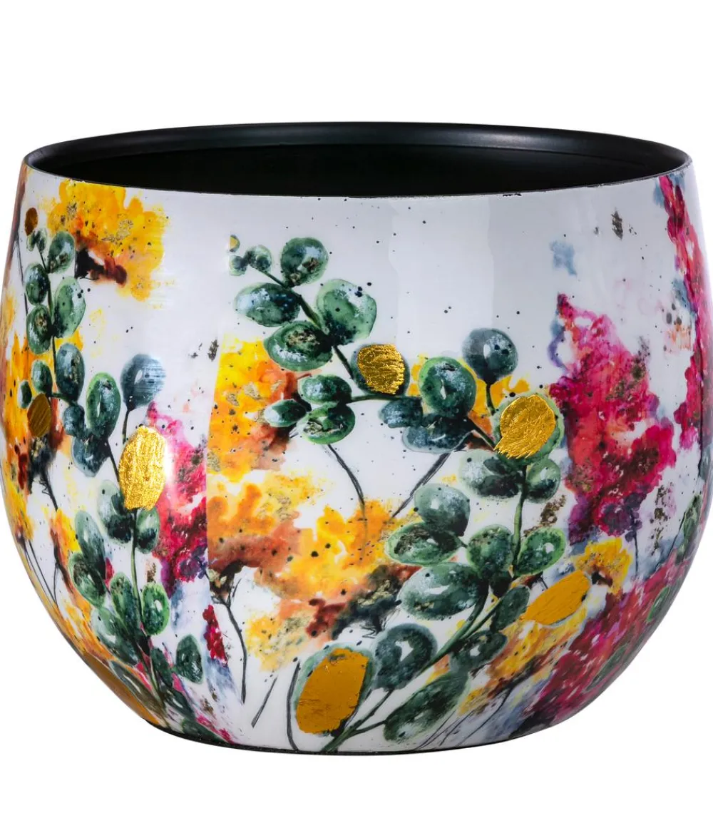 Dehner Blumentöpfe & Übertöpfe - Metall-Übertopf Floral, bauchig, /